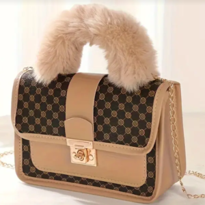 Cute Shoulder bag w/plush handle (khaki)