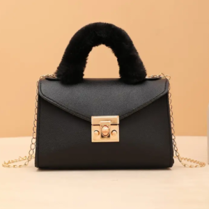 Cute Shoulder bag w/plush handle (black)