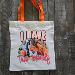 “I Have Two Moods” Canvas Tote Bag – Graphic Tote with Orange Handles for Everyday Style