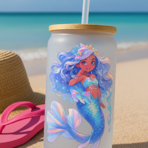 Mermaid Magic 16oz Frosted Glass Tumbler with Bamboo Lid & Straw