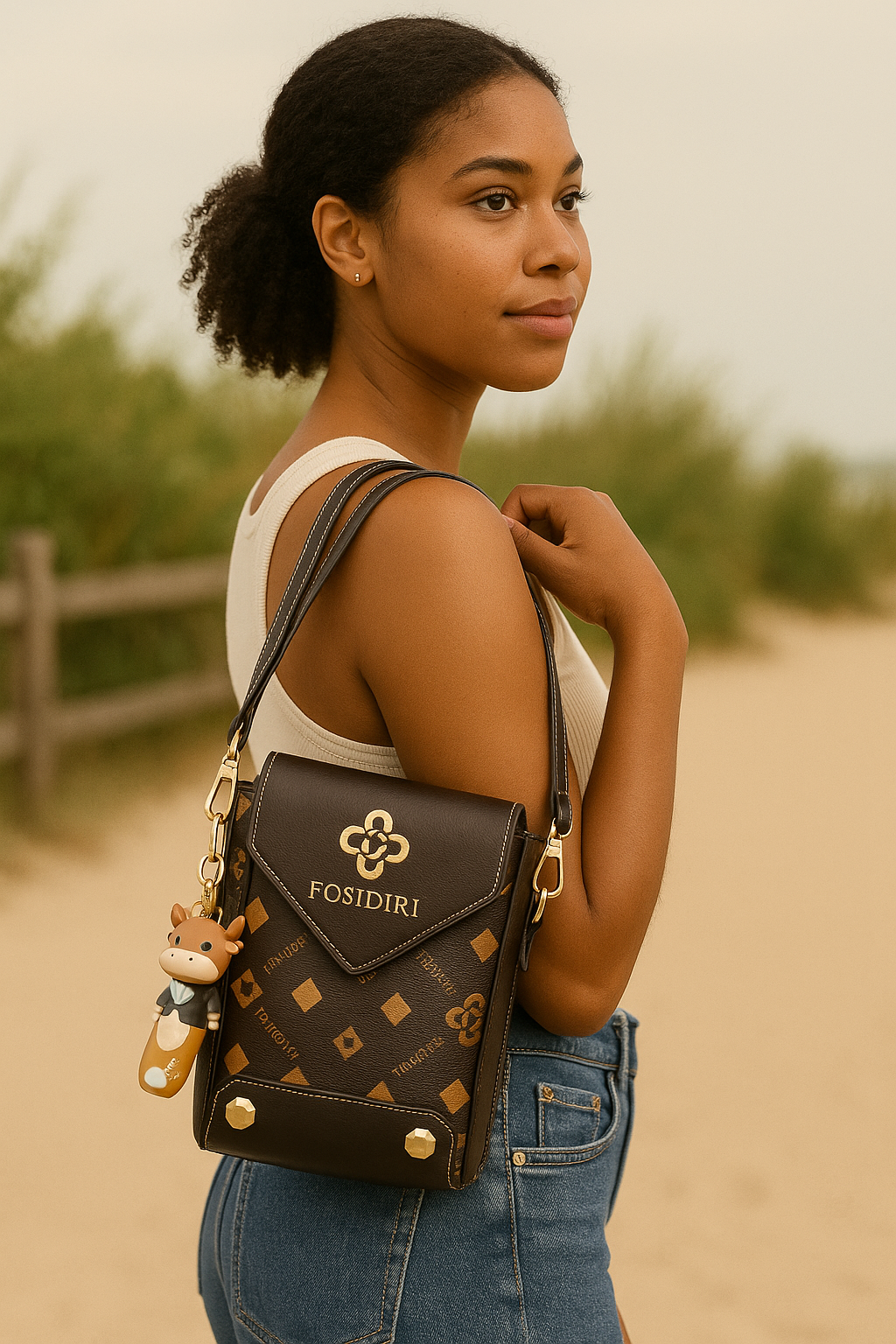 Fosidiri Mini Crossbody Bag with Gold Accents & Charm - Image 2