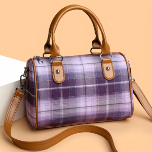 Lavender Plaid Barrel Handbag