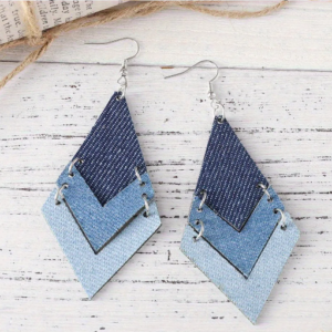 Layered Denim Chevron Earrings