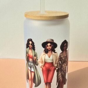 Chic Women on the Go 16oz Frosted Glass Tumbler – Stylish Tumbler with Bamboo Lid & Straw