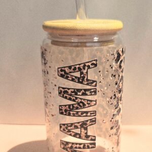 Leopard Print "MAMA" 16oz Glass Tumbler