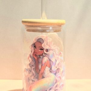 Black Mermaid 16oz Glass Tumbler