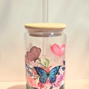 Butterfly Bloom Glass Tumbler – 16oz