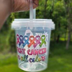 Fight Cancer In All Colors – Reusable Beverage Bucket with Straw