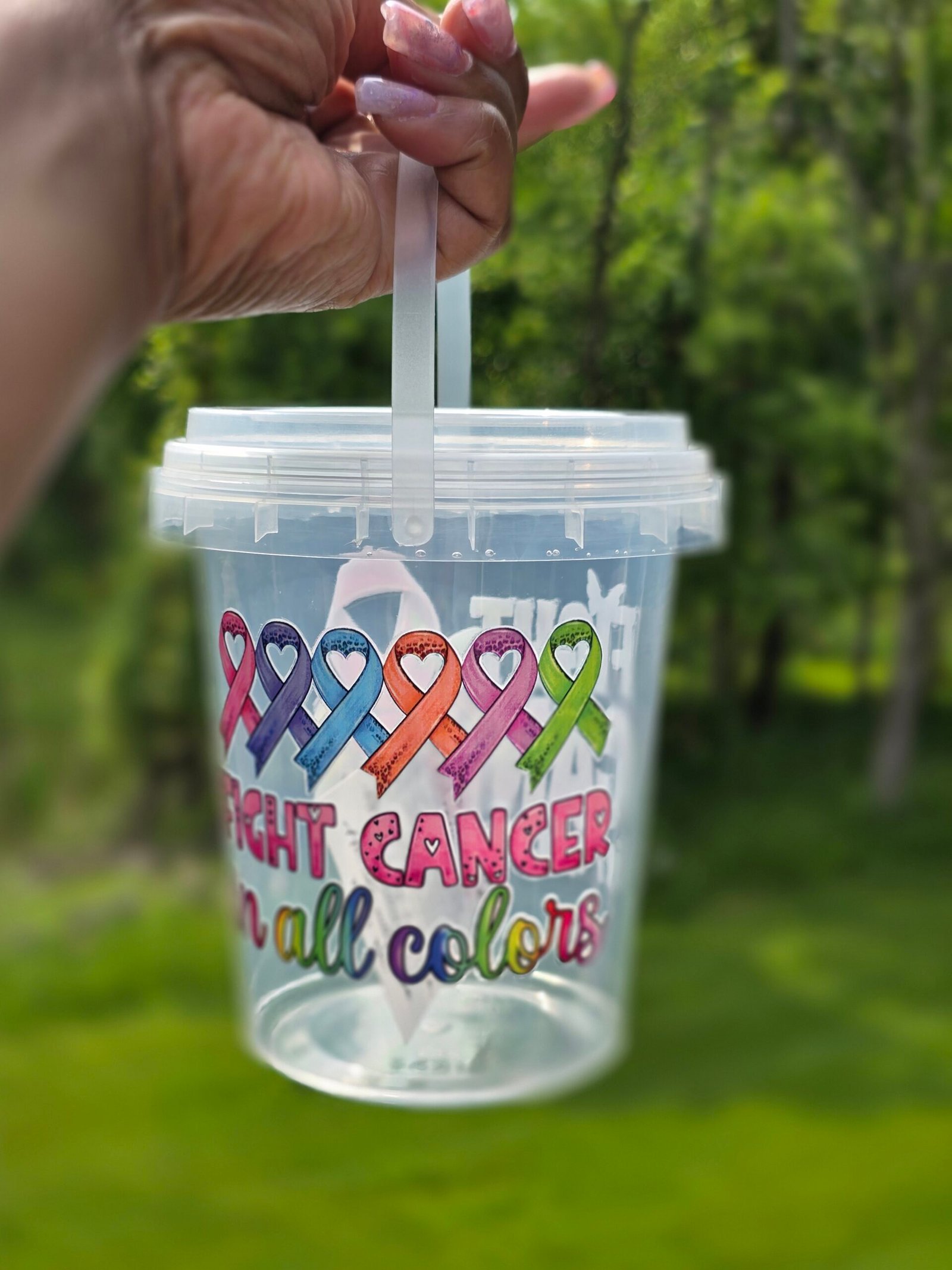 Fight Cancer In All Colors – Reusable Beverage Bucket with Straw